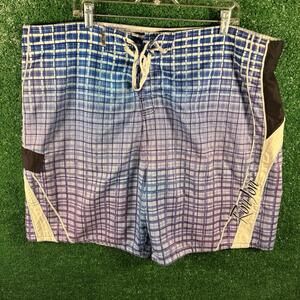 Ron Jon Surf Shop Board Shorts 44 Blue White Plaid Swim Trunks Surfer Beach Mens